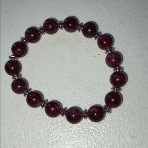 Elegant Garnet & Silver Beaded Stone Bracelet by Sassy Charmer